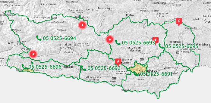 Die Störkarte von Kärnten Netz gegen 15 Uhr