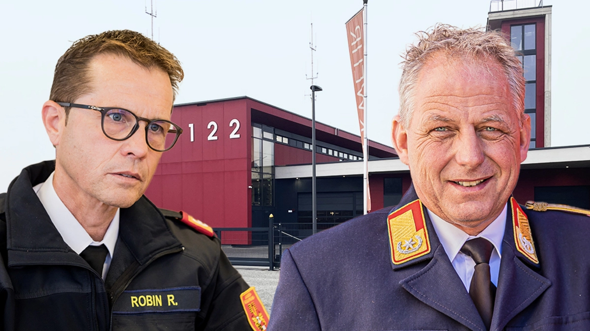 Eine Montage zeigt die beiden Bezirkskommandanten vor dem Rüsthaus in St. Veit  | Rudolf Robin und Friedrich Monai wünschen sich einen runden Tisch 