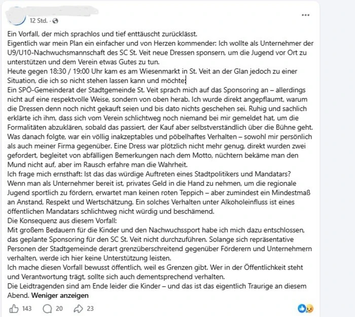 Ein Screenshot des Postings