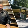 Auf einer Fotomontage ist links Matthias Krische hinter der Theke im GAK-Stüberl zu sehen, rechts sieht man das Buffethaus im Gemeindebad Gösselsdorfer See von außen