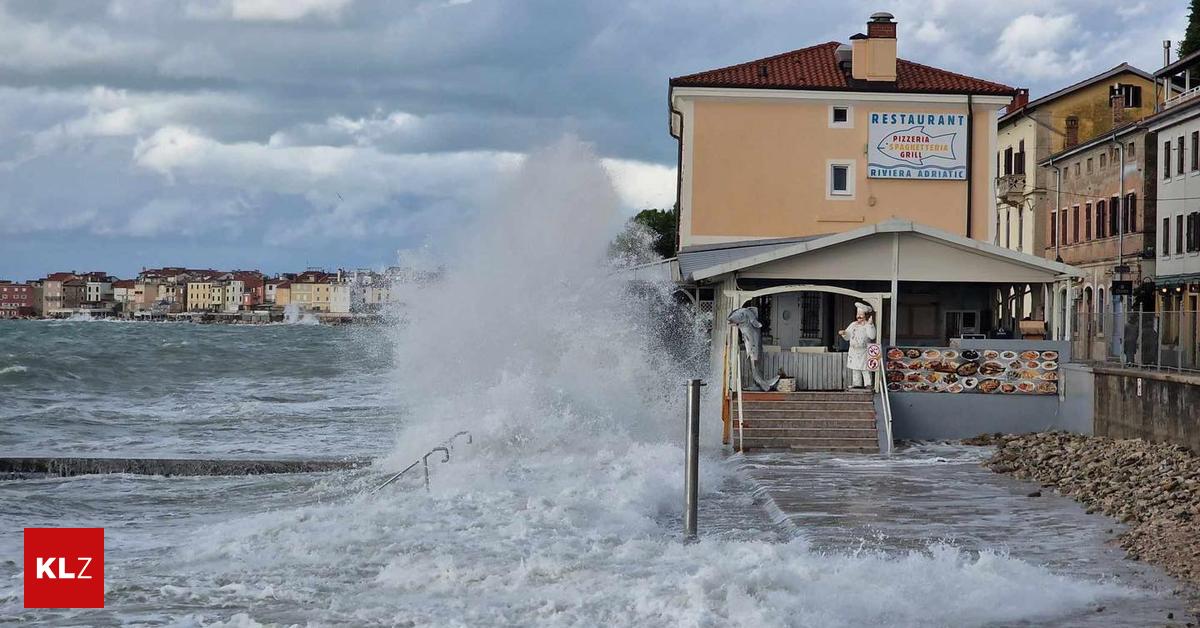 Slowenien: Sturm an der Adria: Altstadt von Piran überflutet