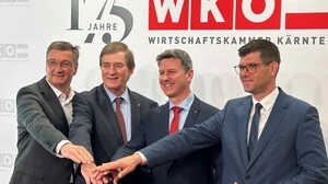 Treffen sich quartalsmäßig: Sozialpartner und das Regierungskollegium. Hier: Jürgen Mandl (WK), Günther Goach (AK), LH Fellner, Lhstv. Gruber (von links)