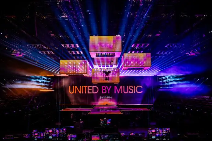 Die (noch leere) Bühne in der Malmö-Arena, die Florian Wieder entworfen hat