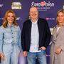 RTL-Chefin Inga Leschek, Stefan Raab und ARD-Programmdirektorin Christine Strobl bei der Pressekonferenz in Berlin