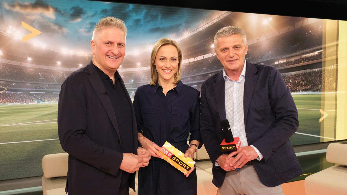 Sportchef Hannes Aigelsreiter (rechts) mit Chefregisseur Michael Kögler und Alina Zellhofer.