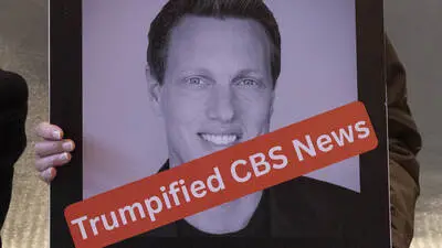 Proteste im Dezember 2025 gegen die „Trumpifizierung“ des Nachrichtensenders CBS. Im Bild: David Elllison, Chef von Paramount Skydance