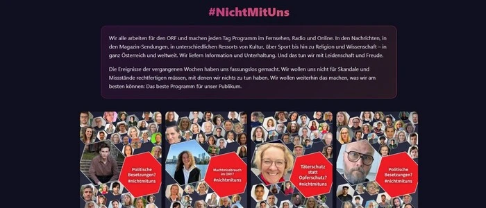 Hunderte ORF-Angehörige unterzeichneten die Protestnote mit dem Hashtag #nichtmituns | Hunderte ORF-Angehörige unterzeichneten die Protestnote mit dem Hashtag #nichtmituns