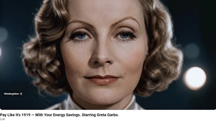 Greta Garbo: für einen Werbespot exhumiert und per KI zur Auferstehung gebracht