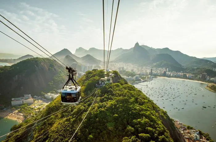 Cable car going to Sugarloaf mountain in Rio de Janeiro, Brazil