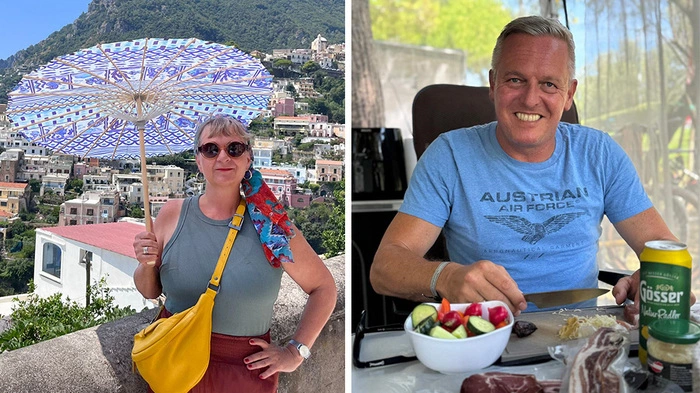 Claudia Klimt-Weithaler (KPÖ) an der Amalfiküste (Archiv). Heuer will sie eine Woche lang Albanien bereisen. Mario Kunasek zieht es mit seiner Sabrina und Sohn im Juli wieder an „ihren“ Camping-Platz nach Jesolo