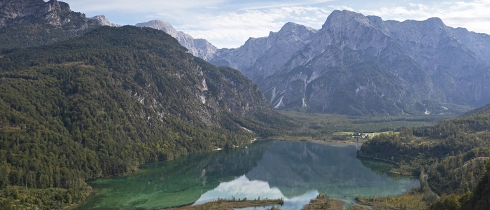 Ein breit angelegter Wanderweg führt gemütlich rund um den smaragdgrünen Almsee