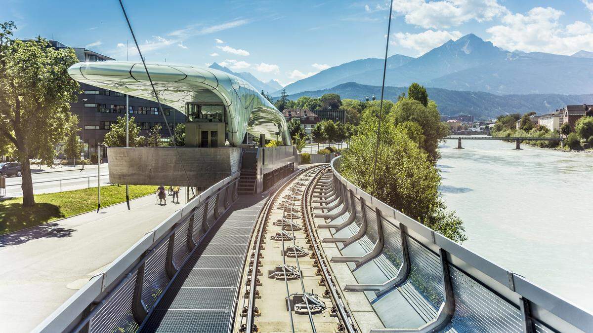 Innsbrucker Nordkette mountain and ski area cable railways in Tyrol region, nord of Innsbruck in western Austria.