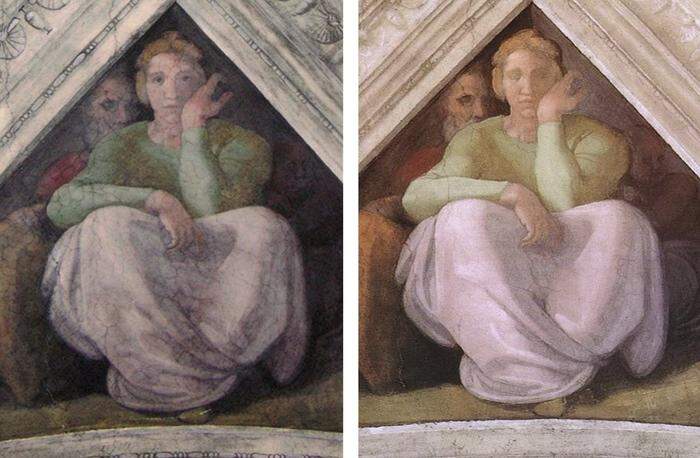 Michelangelo vorher und nachher mit geschlossenen Augen 