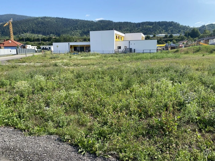 Auf dieser Wiese neben dem neuen Kindergarten wird das Mehrzweckgebäude errichtet