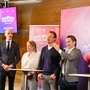 Thomas Waldner (Geschäftsführer der Wiener Stadthalle), ORF-Programmdirektorin Stefanie Groiss-Horowitz, ESC Executive Producer Michael Krön, ORF-Generaldirektor Roland Weißmann und Alexandra Maritza Wachter vor versammelter Presse