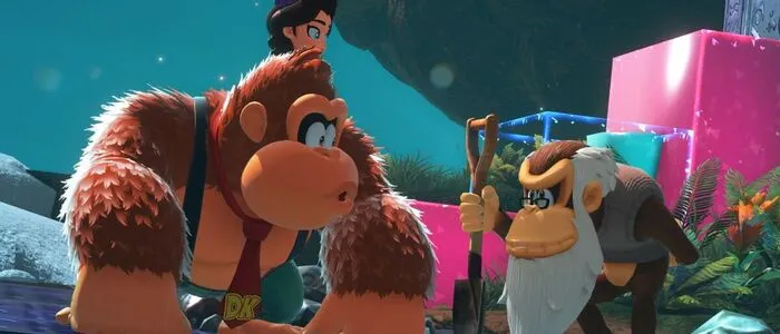 Generationen vereint: Donkey Kong, Pauline und der weise Cranky Kong