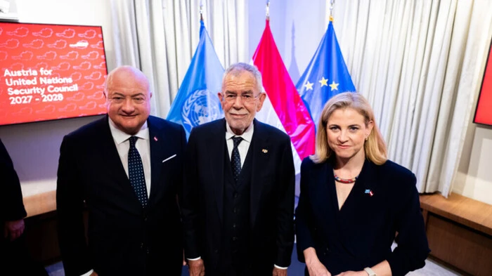 Stocker, Van der Bellen und Meinl-Reisinger im Vorjahr in New York