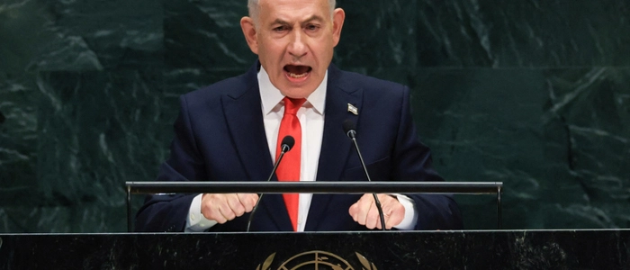 Israel's Prime Minister Benjamin Netanyahu speaks during the 81st United Nations General Assembly at the United Nations Headquarters in New York, on September 24, 2026. (Photo by TIMOTHY A. CLARY / AFP)