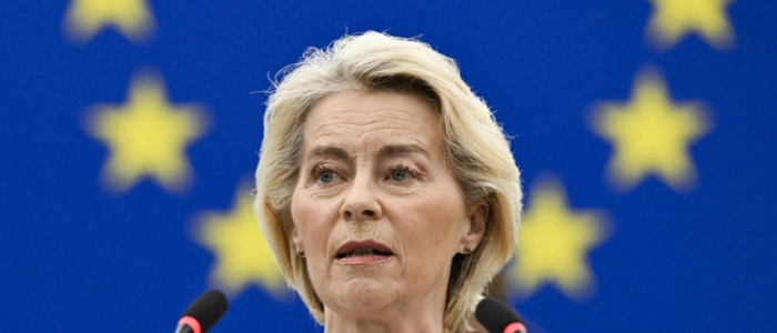European Commission President Ursula von der Leyen delivers a speech during her annual State of the Union address at a plenary session of the European Parliament in Strasbourg, eastern France on September 16, 2026. EU chief Ursula von der Leyen said on September 16, 2026 the future of the 27-nation bloc depends on how it manages climate change and artificial intelligence, as she delivered a major speech in Strasbourg. (Photo by Jean-Christophe VERHAEGEN / AFP)