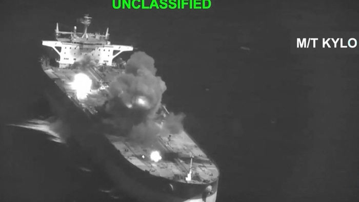 This screen grab made on September 5, 2026 from handout video footage released by the US Central Command (CENTCOM) on September 5, 2026 shows what CENTCOM says are strikes that destroyed three oil tankers linked to Islamic Revolutionary Guard Corps after the Iranian military organisation fired on American warships. The United States said it struck and destroyed three Iranian oil tankers on September 5 in response to attempted missile attacks on naval vessels, in the latest exchange of fire since renewed hostilities flared between the foes. The new clashes, which began with US raids last week, come with both sides deadlocked in the six-month war as Iran keeps a stranglehold on the Strait of Hormuz and Washington presses its counter-blockade of Iranian ports. (Photo by US Central Command (CENTCOM) / AFP) / RESTRICTED TO EDITORIAL USE - MANDATORY CREDIT "AFP PHOTO / US CENTRAL COMMAND (CENTCOM)" - HANDOUT - NO MARKETING NO ADVERTISING CAMPAIGNS - DISTRIBUTED AS A SERVICE TO CLIENTS