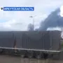 Eine ukrainische Kampfdrohne steigt aus einem Lkw-Container empor. Bis zu 40 russische Flugzeuge wurden durch den koordinierten Angriff zerstört 