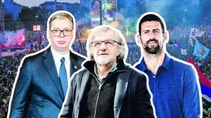 Seit Monaten wird in Serbien gegen Präsident Vučić (links) protestiert. Tennis-Star Djokovic (rechts) und Erfolgsregisseur Kusturica haben sich auf die Seite der Demonstranten gestellt.