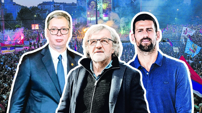 Seit Monaten wird in Serbien gegen Präsident Vučić (links) protestiert. Tennis-Star Djokovic (rechts) und Erfolgsregisseur Kusturica haben sich auf die Seite der Demonstranten gestellt.