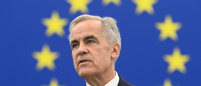 Umringt von den EU-Sternen hielt Mark Carney am Donnerstag eine Rede im Europa-Parlament in Straßburg