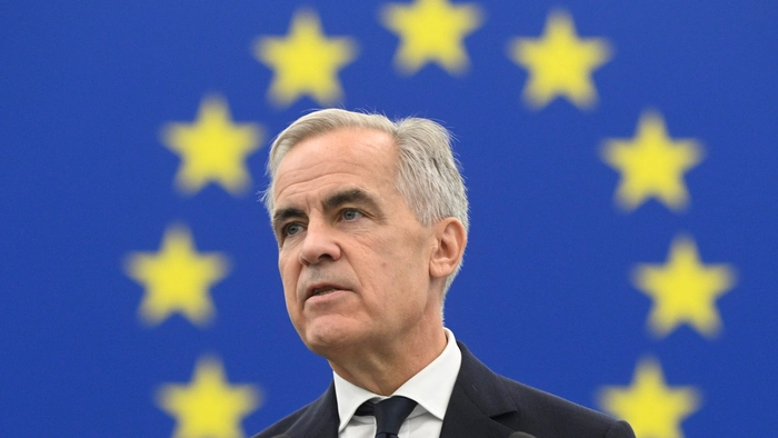 Umringt von den EU-Sternen hielt Mark Carney am Donnerstag eine Rede im Europa-Parlament in Straßburg