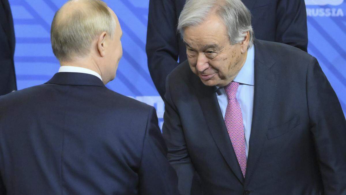 Verbeugung vor dem Kriegsherrn im Kreml: Guterres trifft Wladimir Putin beim Brics-Gipfel in Russland