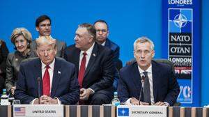 Trump mit grimmigem Blick beim Nato-Jubiläums-Gipfel 2019. Seit Jahren wirft der Republikaner den europäischen Mitgliedstaaten vor, zu wenig Geld für ihre Verteidigung auszugeben