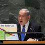 2022 warnte Israels Premierminister Benjamin Netanjahu bei der UN-Generalversammlung mit einem Schaubild vor der nuklearen Aufrüstung des Irans.