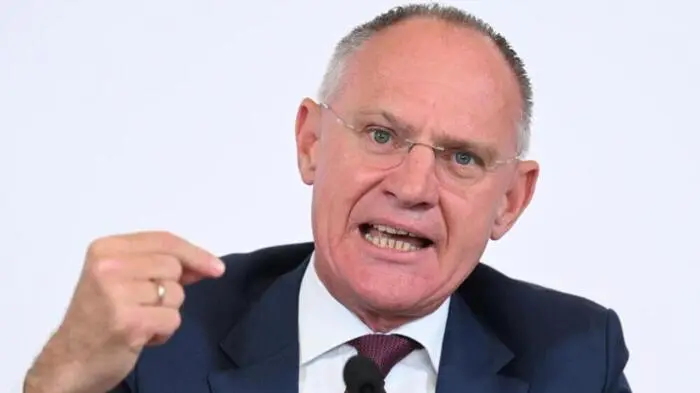 Innenminister Gerhard Karner (ÖVP) am Freitag, 12. Juni 2026, anl. der PK des Innenministeriums "Stabiles hohes Sicherheitsbudget, Asylpakt tritt in Kraft" im Innenministerium in Wien.