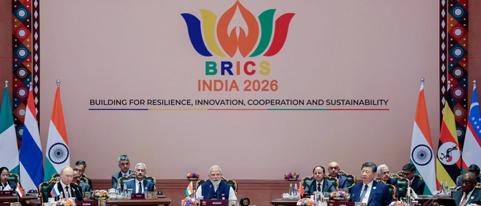 This handout photograph taken and released by Indian Press Information Bureau (PIB) on September 13, 2026 shows Russia's President Vladimir Putin (L), India's Prime Minister Narendra Modi (C) and China's President Xi Jinping (2R) attending the 18th BRICS Summit in New Delhi. (Photo by Handout / Indian Press Information Bureau (PIB) / AFP) / RESTRICTED TO EDITORIAL USE - MANDATORY CREDIT "AFP PHOTO /Indian Press Information Bureau (PIB)/ HANDOUT / " - NO MARKETING NO ADVERTISING CAMPAIGNS - DISTRIBUTED AS A SERVICE TO CLIENTS