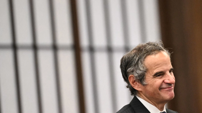 Rafael Grossi, Director General of the International Atomic Energy Agency (IAEA) smiles during a meeting with Japan's Foreign Minister Toshimitsu Motegi at the Ministry of Foreign Affairs in Tokyo on June 26 ,2026. (Photo by Philip FONG / AFP)