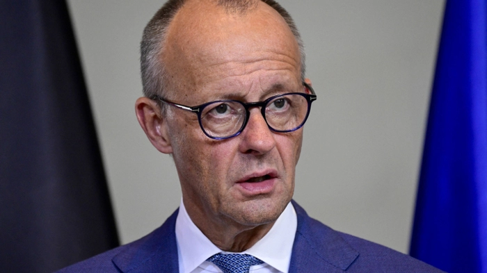 German Chancellor Friedrich Merz delivers a joint press conference with Iraq's Prime Minister on September 15, 2026 at the Chancellery in Berlin. (Photo by John MACDOUGALL / AFP)