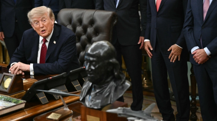 US President Donald Trump speaks during an announcement on Healthcare Affordability in the Oval Office of the White House in Washington, DC, on August 31, 2026. (Photo by Brendan SMIALOWSKI / AFP)
