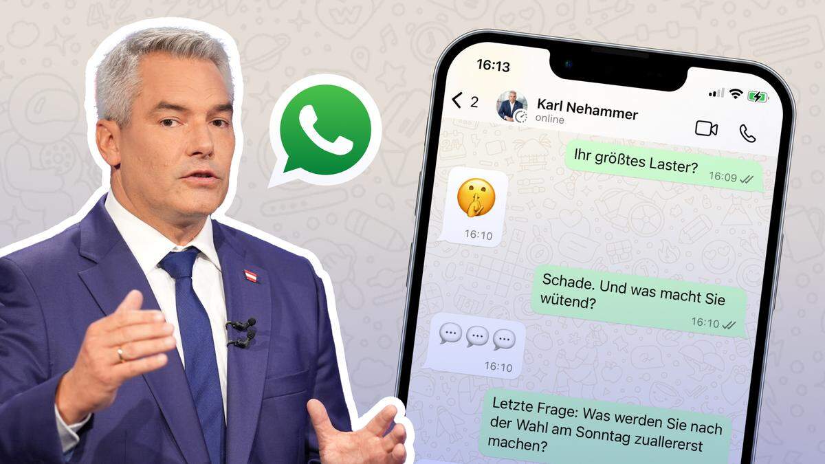 Kanzler Nehammer „sprach“ via WhatsApp mit uns.