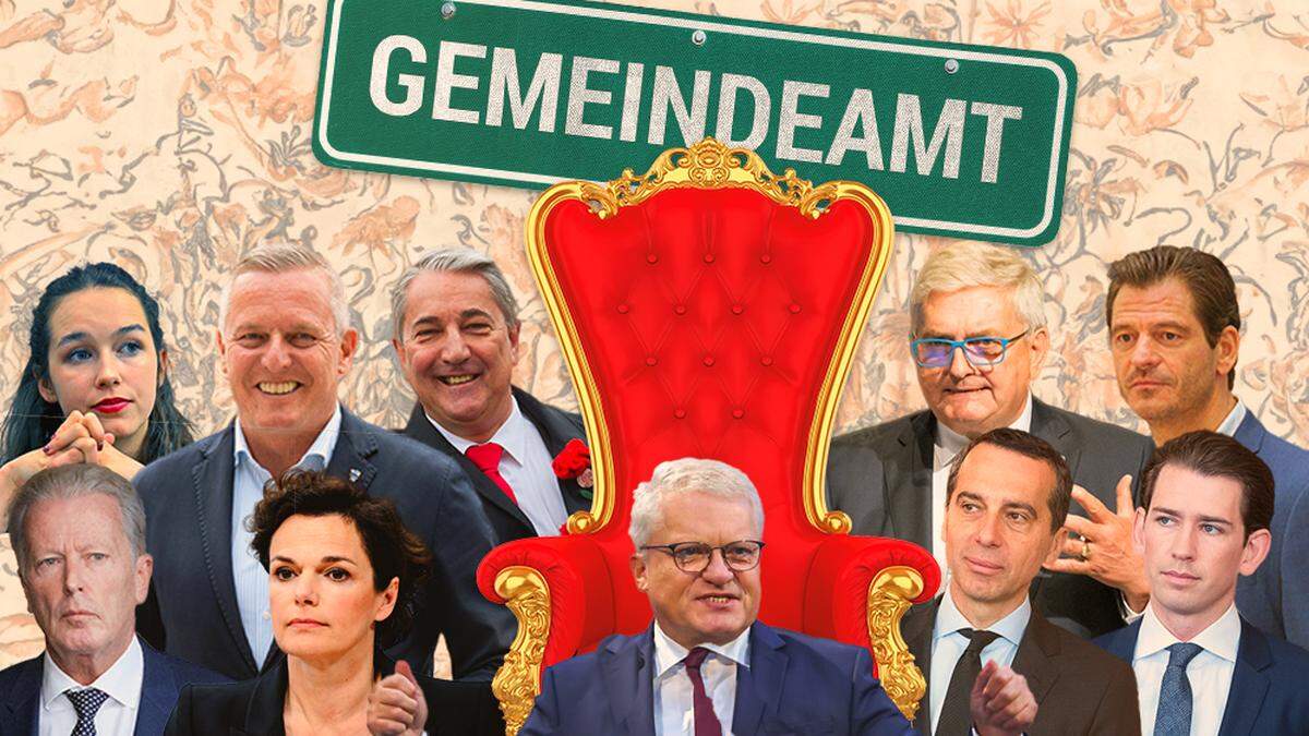 Manche sind eben gleicher: Lena Schilling, Mario Kunasek, Ernst Nevrivy, Alfred Riedl, Hannes Koza, Reinhold Mitterlehner, Pamela Rendi-Wagner, Klaus Luger, Christian Kern und Sebastian Kurz (v.l.o.)