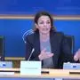 Pamela Rendi-Wagner bei ihrem Auftritt im EU-Parlament im April 2024