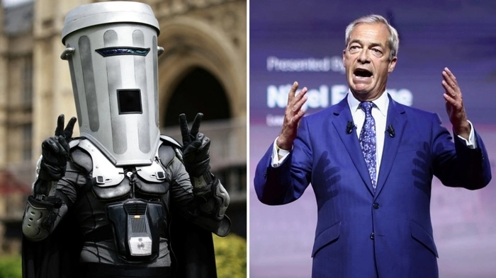 Jonathan Harvey aka "Lord Mistkübelgesicht" trat gegen Nigel Farage an