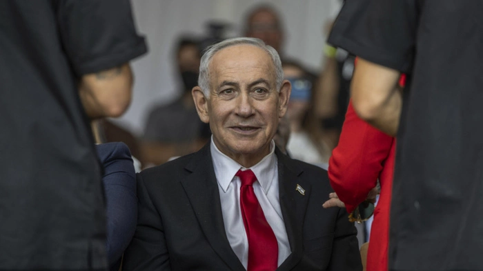 Israel's Prime Minister Benjamin Netanyahu attends a cornerstone laying ceremony for the Atarot Heritage Center at an abandon airport in East Jerusalem near the separation wall with the Israeli occupied West Bank city of Ramallah on July 5, 2026. (Photo by ilia YEFIMOVICH / AFP)