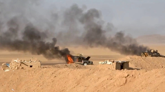 This handout picture released on September 15, 2026 by Ansarullah Media Centre reportedly shows burning military vehicles that they targeted in al-Jawf. The Houthis have been engaged in renewed fighting with Saudi-backed government forces since Yemen's civil war reignited in July, when the group declared a maritime blockade on Riyadh and began targeting its ships in the Red Sea. (Photo by ANSARULLAH MEDIA CENTRE / AFP) / RESTRICTED TO EDITORIAL USE - MANDATORY CREDIT "AFP PHOTO / Ansarullah Media Centre" - HANDOUT - NO MARKETING NO ADVERTISING CAMPAIGNS - DISTRIBUTED AS A SERVICE TO CLIENTS