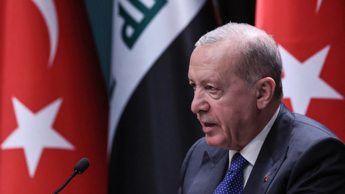 Turkish President Recep Tayyip Erdogan holds a joint press conference withn Iraqi Prime Minister following their meeting at the Presidential Complex in Ankara, on July 28, 2026. (Photo by Adem ALTAN / AFP)