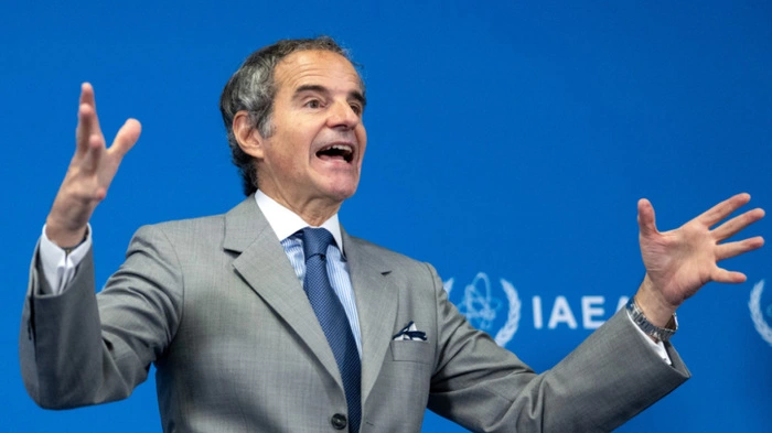 Director General of the International Atomic Energy Agency (IAEA) Rafael Grossi addresses a press conference following a Board of Governors' Meeting at the agency's headquarters in Vienna, Austria on June 8, 2026. (Photo by Joe Klamar / AFP)