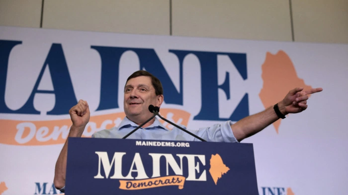 BANGOR, MAINE - JULY 25: Troy Jackson speaks as he became the Maine Democratic Party's choice to be their U.S. Senate nominee to replace Graham Platner on the ballot in November on July 25, 2026, in Bangor, Maine. Troy Jackson will face off against Sen. Susan Collins (R-ME) in the general election. Joe Raedle/Getty Images/AFP (Photo by JOE RAEDLE / GETTY IMAGES NORTH AMERICA / Getty Images via AFP)