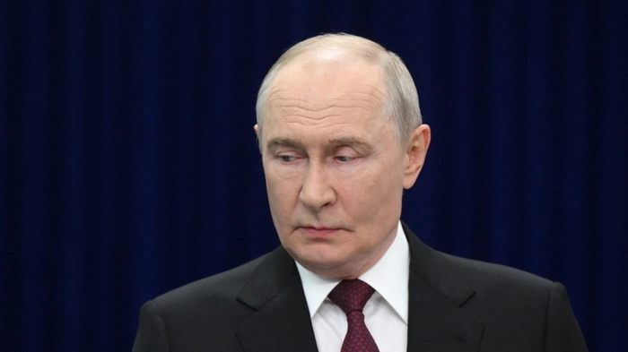 In this pool photograph distributed by the Russian state agency Sputnik, Russia's President Vladimir Putin meets with the media after the Shanghai Cooperation Organisation (SCO) summit in Bishkek on September 1, 2026. (Photo by Kristina Solovyova / POOL / AFP)
