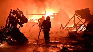 Brand nach Drohenangriff in Charkiw | Brand nach Drohenangriff in Charkiw