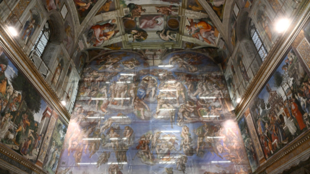 "Das Jüngste Gericht" - hier noch als Reproduktion vor dem Gerüst | "Das Jüngste Gericht" - hier noch als Reproduktion vor dem Gerüst