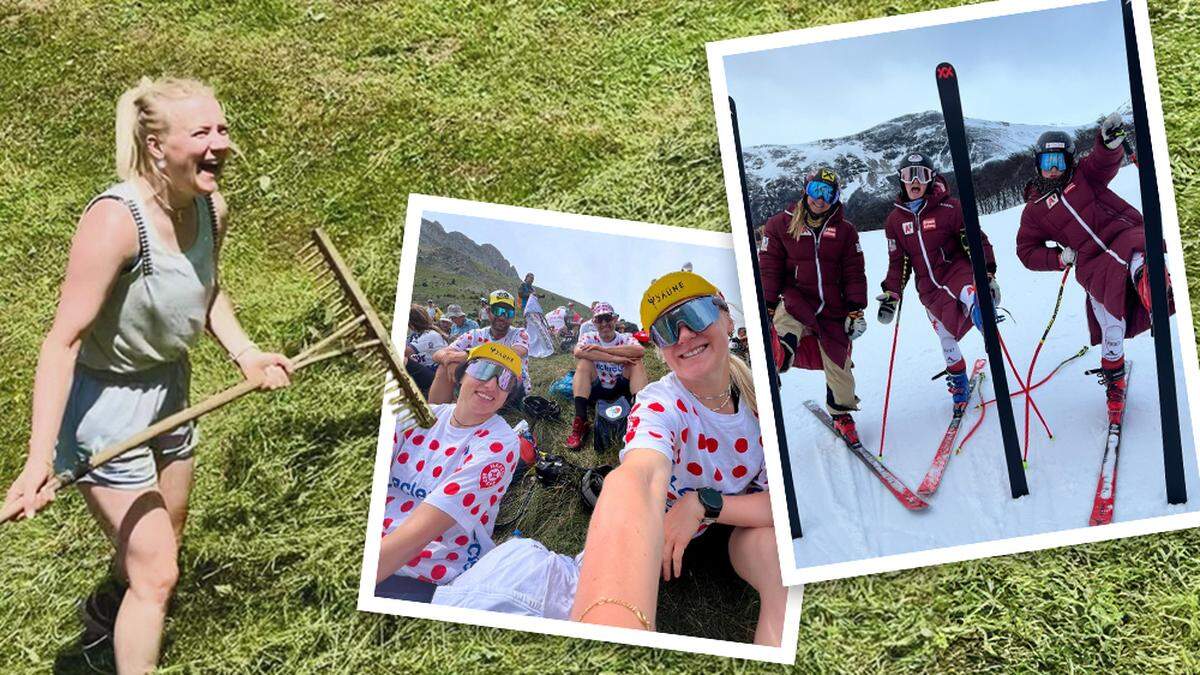 Gute Laune bei Österreichs Ski-Damen, Truppe schaute bei der Tour de France vorbei und schuftete daheim 